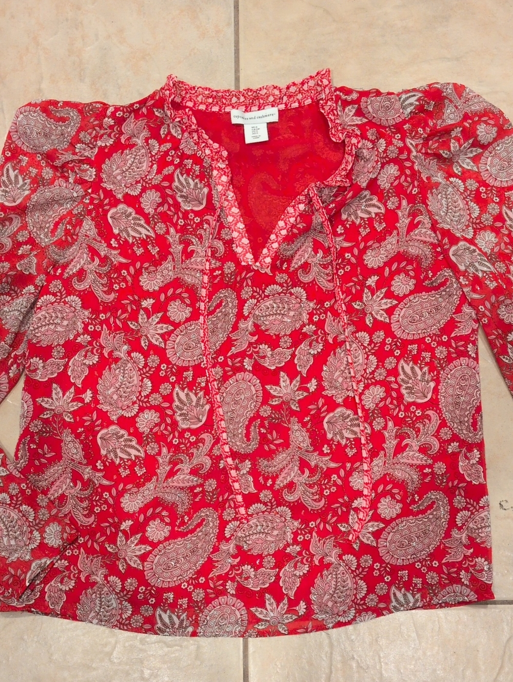 Cupcakes and Cashmere Pink Paisley Blouse Size Small